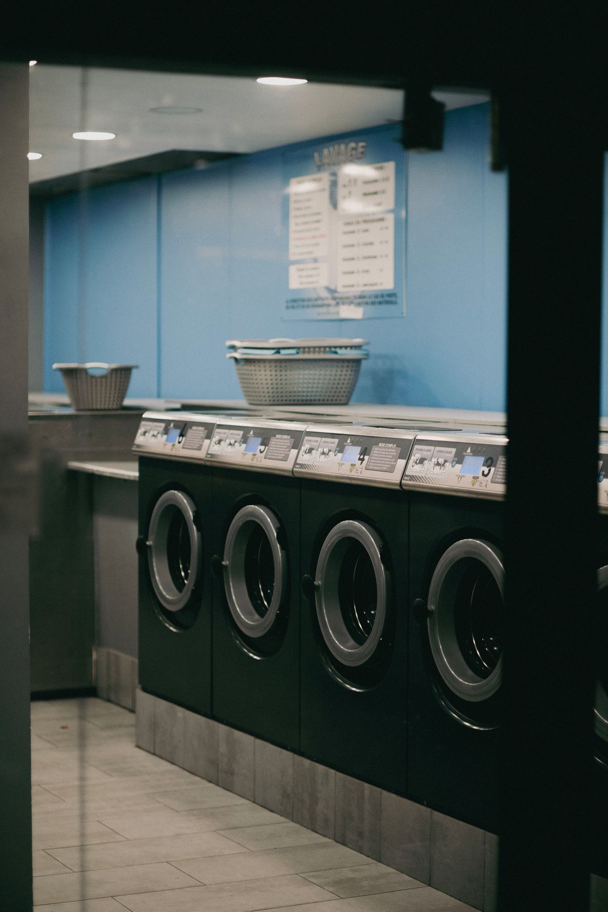 Bright, modern row of washing machines